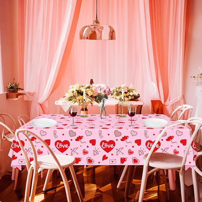 4 Pack Valentine's Day Tablecloth Valentine Love Heart Tablecloth Valentines Day Party Decoration Love Heart Table Cover Valentines Day Wedding Anniversary Birthday Decor 86 x 51 Inch