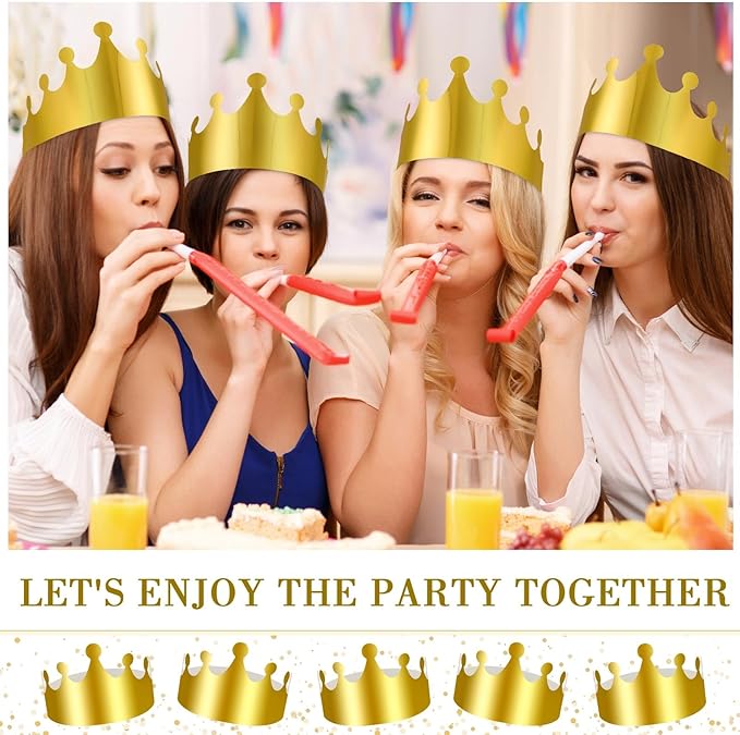 Crtiin 200 Pcs Gold Paper Crowns Bulk King Crown Princess Hats for Birthday Celebration Party Supplies