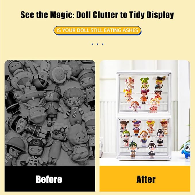 Clear Display Case for Collectibles 3 Layer Adjustable Acrylic Display Box Stand with Magnetic Door Stackable Doll Storage Box Assembly Dustproof Protection Showcase for Figures