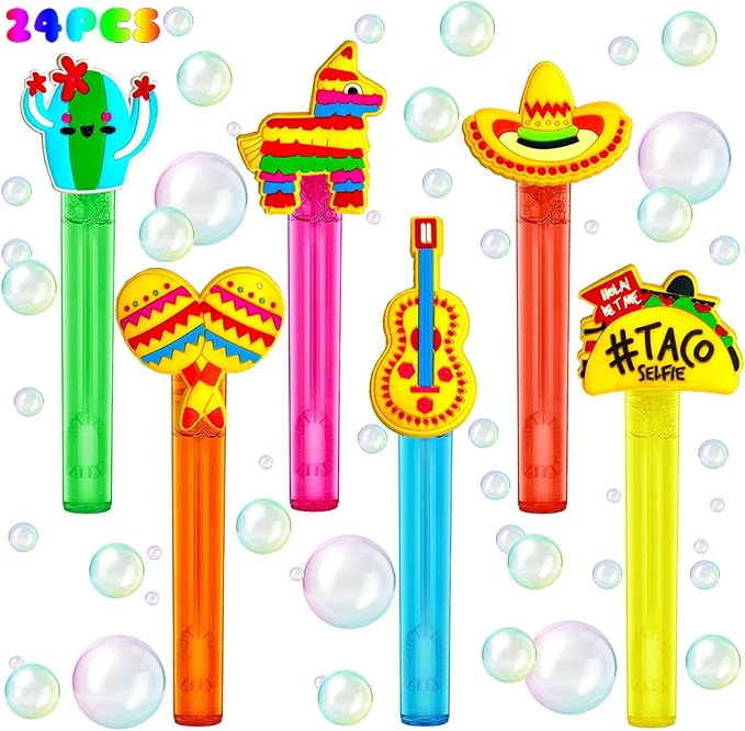 Fiesta Party Favors,24Pcs Mexican Taco Bubble Wand for Cinco De Mayo Fiesta Birthday Party Supplies,Classroom Prizes Pinata Goodie Bag Stuffers Gifts
