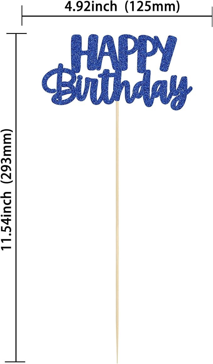 Gyufise 12Pcs Happy Birthday Centerpieces Sticks Double Sided Glitter Birthday Party Decorations Anniversary Table Flower Centerpiece for Celebrating Party Supplies Dark Blue