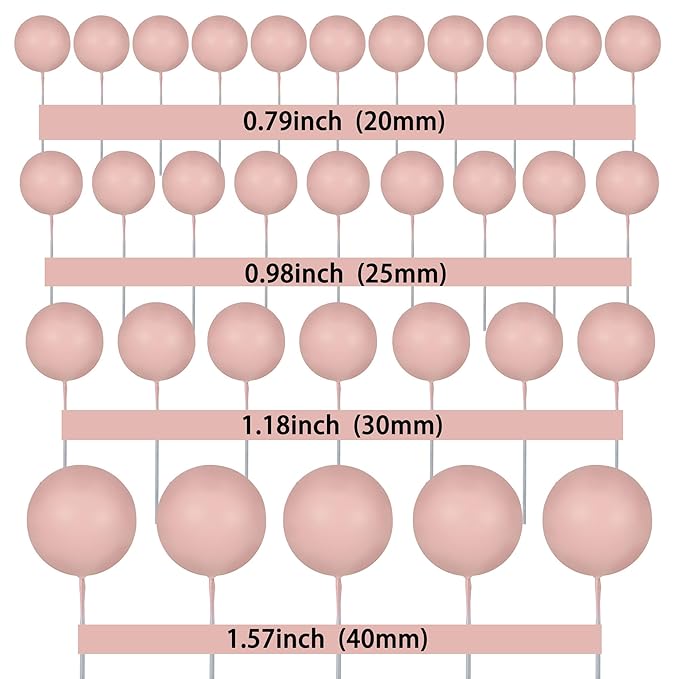 Gyufise 30Pcs Balls Cake Toppers Ball Cake Picks Foam Ball Shaped Cupcake Toppers Mini Balloons Baby Shower Cake Decorations for Wedding Enaggement Bridal Shower Birthday Party Supplies Dark Nude