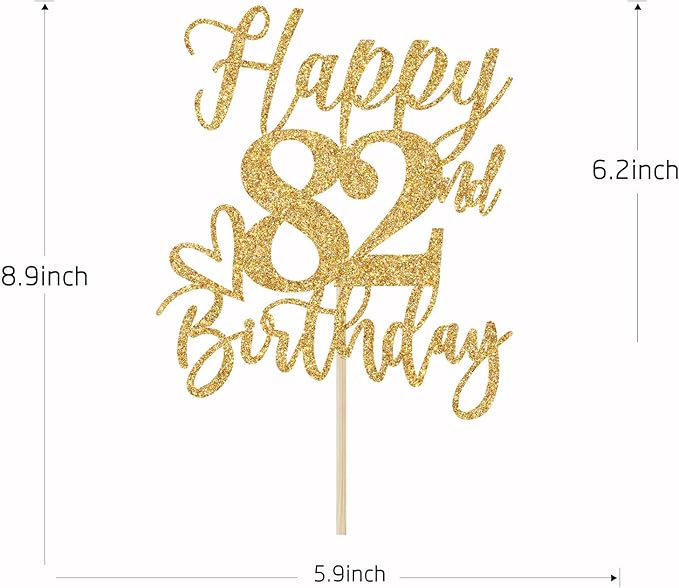 Happy Birthday Cake Topper, 82nd Birthday Decorations, Cheers to 82 Years, Hello 82, Gold Glitter Party Supplies