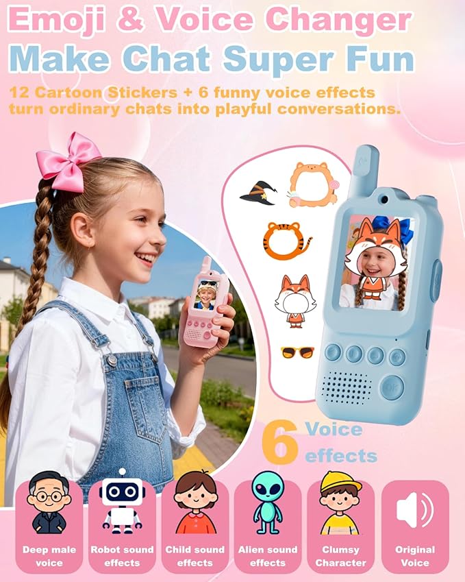 Video Walkie Talkies for Kids 2 Pack Rechargeable Video Intercom with HD Camera, 6 Voice Effects, Long Range Radios, Family Camping Toys, Gifts for Boys Girls Ages 3-12 (Pink&Pink)