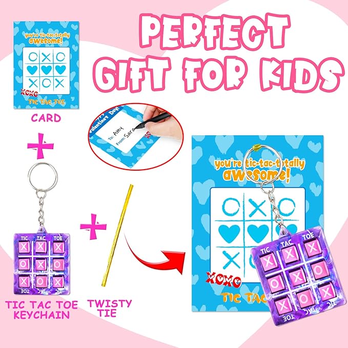 26PCS Tic Tac Toe Game Keychains Valentines Day Gifts for Kids School Classroom Valentine Exchange Cards for Toddlers Boys Girls Class Valentine’s Day Gift Party Favors Treat Goodie Bag Stuffers Bulk