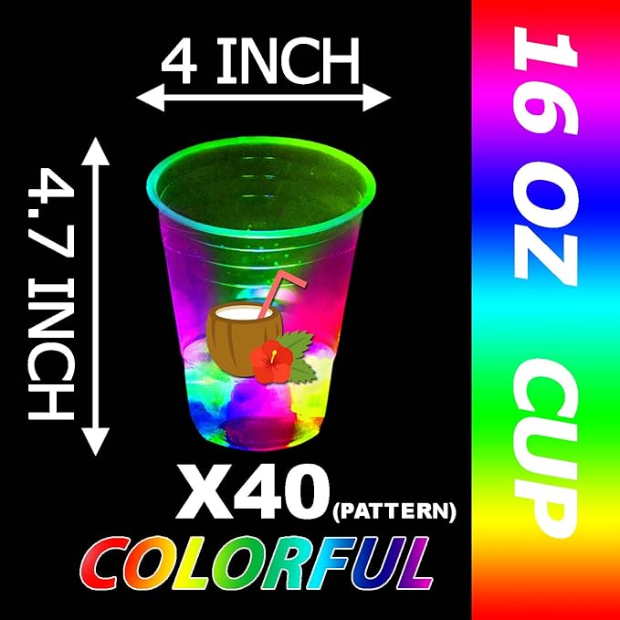 mishunyus 40 Pcs Luau Party Decorations,Glow Luau Cups,Tropical Cups,Glow Luau Party Birthday Decorations,Hawaiian Party Supplies,Hawaiin Party Decor for Luau,Aloha Party Favor,Luau Flamingo Decor