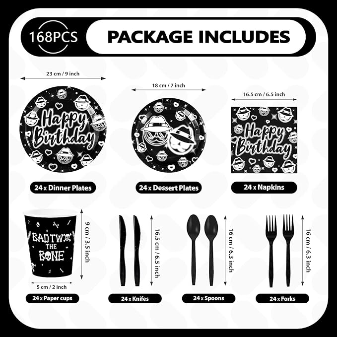 168Pcs Cholo Birthday Party Decorations Early 2000s Plates Napkins Cups Forks Knives Spoons Black Cholo Gangsta Paper Tableware for Kids Teens Adult Men Old School Birthday Party Supplies Serves 24