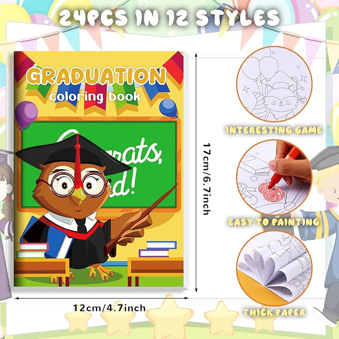 BenLouis 24 Pcs Kindergarten Graduation Mini Coloring Books Kids Preschool Graduation Party Favors Small Activity Books Bulk for Kids Student Congrats Grad Goodie Bags Stuffers Gifts Classroom Travel
