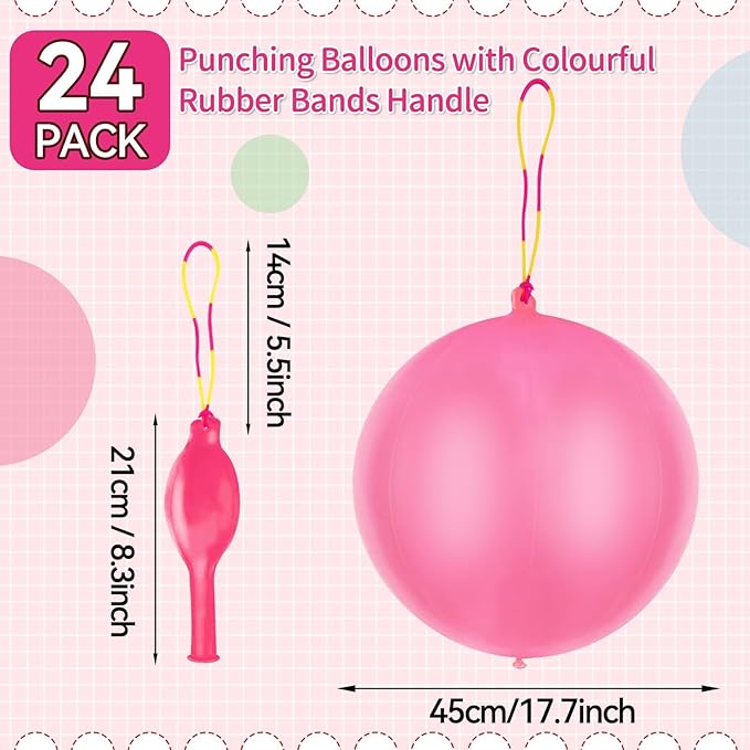 24 Pcs Pink Punch Balloons Bounce with Rubber Band Handle Punching Balloon Heavy Duty for Birthday party favors, Kids (Pink)