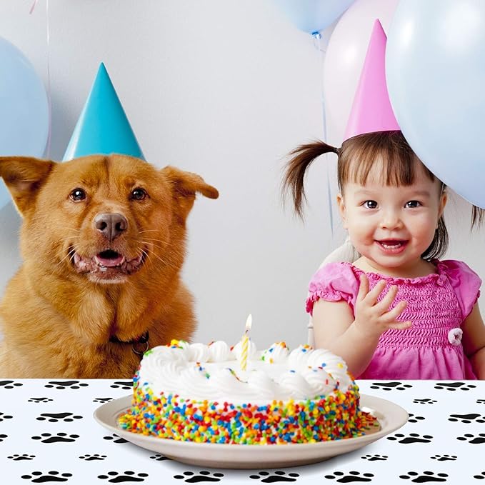 Tatuo 2 Pcs Puppy Paw Print Plastic Tablecloth Disposable Table Cover Puppy Themed Birthday Party Decorations for Dog Party Supplies (Black,108 x 54 Inch)