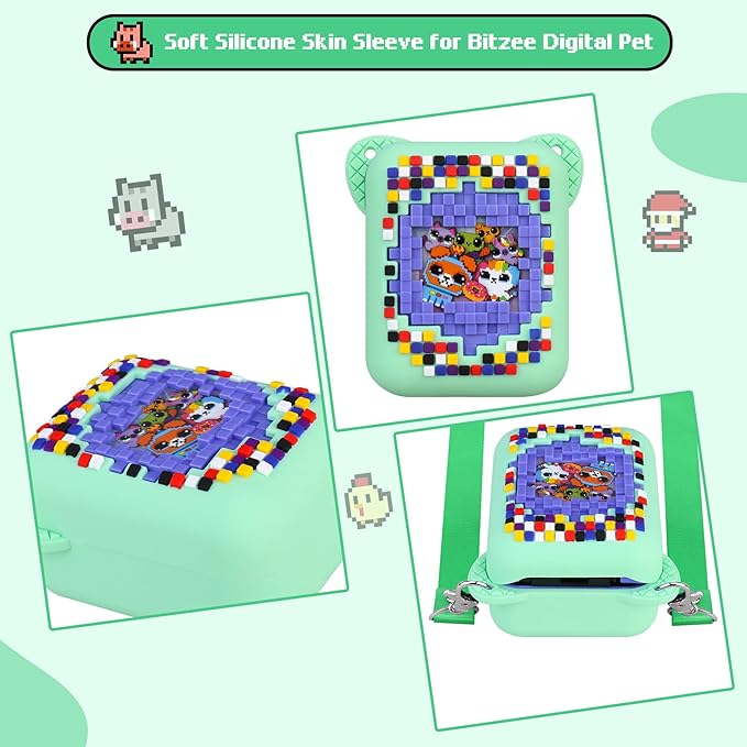 BOVKE Silicone Cover Case for Bitzee Interactive Toy Digital Pet with 15 Animals Inside, Bitzee Orginal Digital Pet Protective Skin Sleeve for Bitzee Virtual Electronic Pets Kids Toys, Green