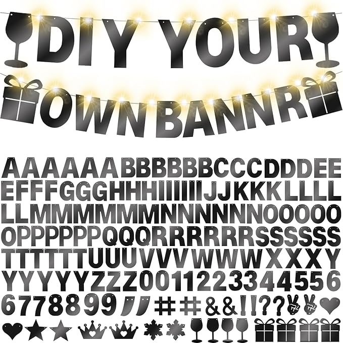 175Pcs DIY Glitter Customizable Banner Kit Happy Birthday Custom Letters Banner 30th Birthday Decorations Anniversary Personalized Banners Decor Death to My 20s Party Supplies(Shiny Black)