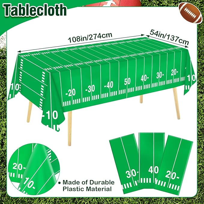 Football Party Decorations Disposable Tablecloth Plastic Touchdown Table Cover for Football Birthday Party Decorations and Games Tailgate Decorations 54 X 108Inch, 3 Pack(Green)