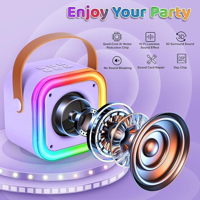 Mini Karaoke Machine for Kids, Girl Toys Gifts, Kids Karaoke Wireless Microphone for 4,5,6,7,8,9,10,11,12 Years Old Boys and Girls Christmas Party Gifts Toys (Purple)