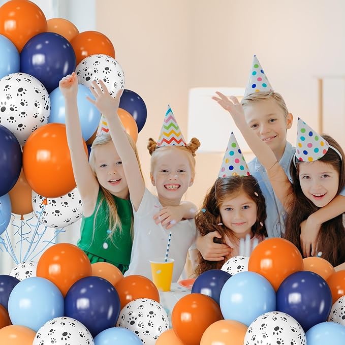 Dog Paw Balloons Orange and Blue 60pcs 12 Inch Paw Print Puppy Balloons Navy Blue Pastel Orange Beige Latex Helium Balloon for Boys Paw Space Theme Baby Shower Blue Birthday Party Decorations