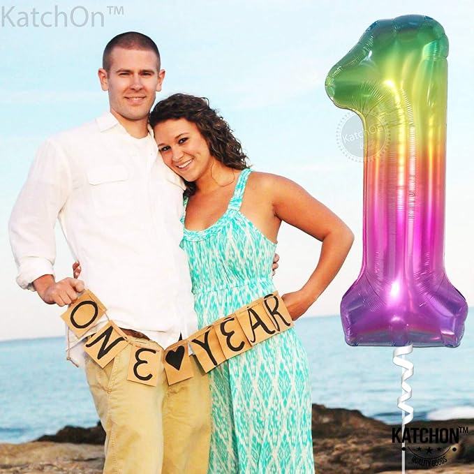 KatchOn, Giant Rainbow 1 Balloon Number - 40 Inch | Tie Dye Balloons | Rainbow 1st Birthday Decorations | 1 Balloon For First Birthday | Number Balloons for Anniversary Decorations