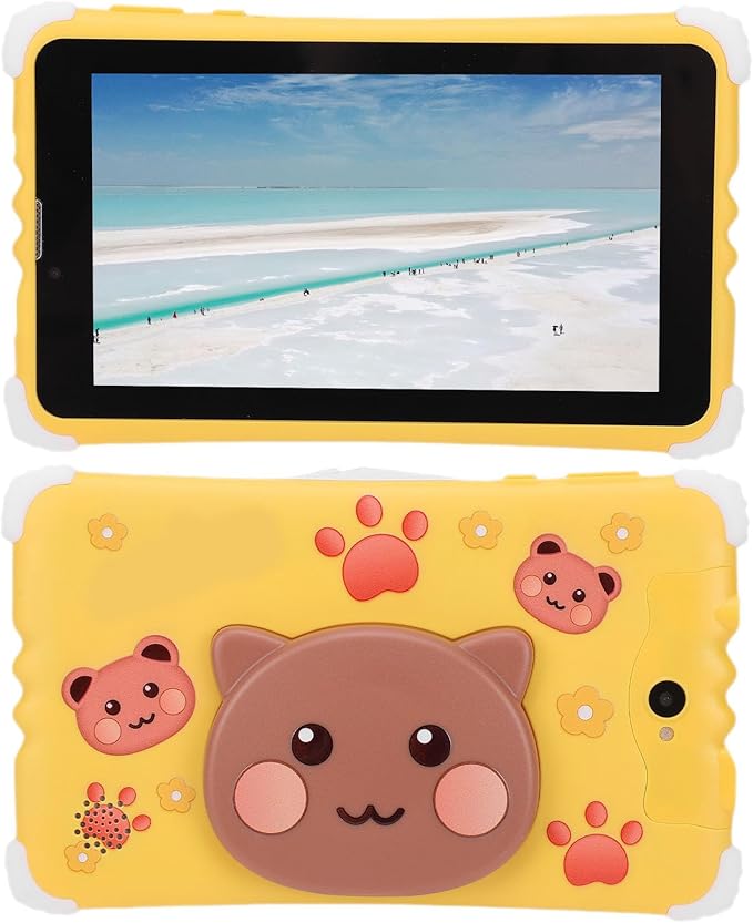 ZJchao Kids Tablet, 11 Inch HD Screen with Sturdy Protective Case and Stand, 128GB ROM Expandable Memory for Children Learning, with Parental Controls and STEM Educational Games (Yellow)