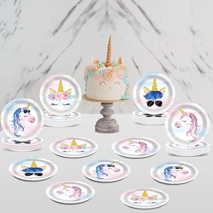 48PCS Unicorn Birthday Party Decorations Unicorn Paper Plates Tableware Set Rainbow Cake Plates Supplies Disposable Dessert Plate for Girls Boys Kids Unisex Unicorn Party Baby Shower Favors 6.7inch