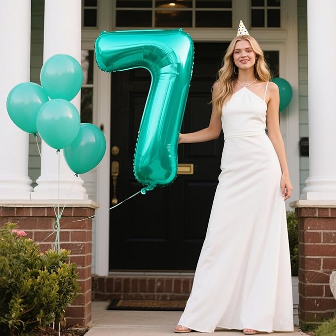 40 Inch Teal Blue Balloon Number 7 Birthday Jumbo Mylar Foil Helium Balloon for 7th 17 27 37 Birthday Digital for 70th Party Wedding Anniversary Party Decorations