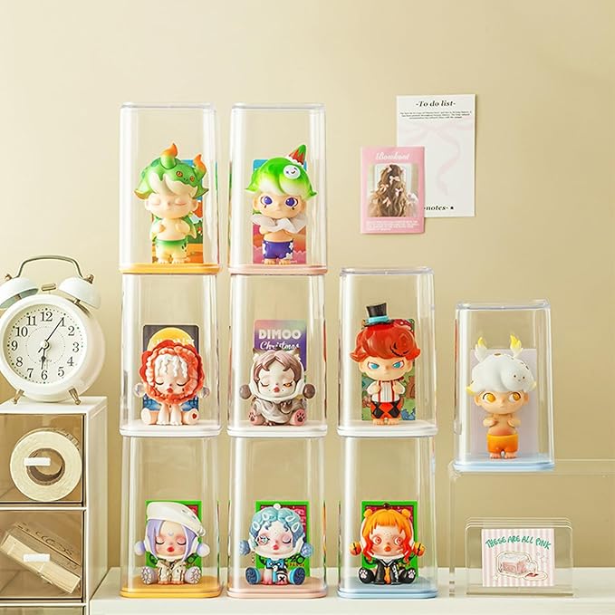 4 Pack Display Boxes Clear Small Display Case for Mini Pop Figures, Stackable Acrylic Dustproof Blind Box for Funko Pop Figures, Collectibles, Mini Toys, Vinyl Figures
