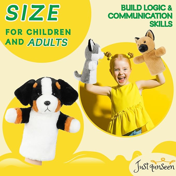 Plush Dog Hand Puppet for Children Educational Pretend Play Animal Puppet for Storytelling Classroom Theater Party Gift for Toddlers Bernese Mountain Dog