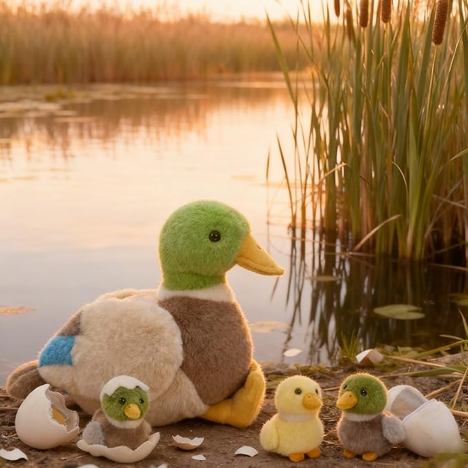 MaoGoLan 6Pcs Plush Duck Toys 16'' Mallard Mom with 4 Ducklings & Eggs Inside - Duck Stuffed Animals Bulk for Girls Valentines Gifts Party Favors Decorations Christmas Birthday