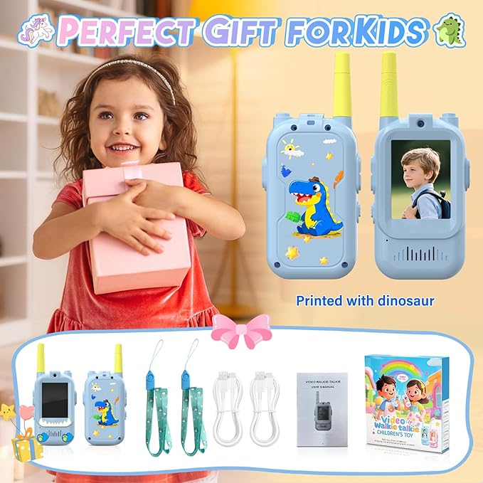 Video Walkie Talkies for Kids,ELFEYE Handheld Rechargeable Video/Voice Call Children Walkies Talkies,Toddler Toy for Indoor Outdoor Games,Camping Hiking,Gift for Kids Ages 3-12 (Blue/Blue)