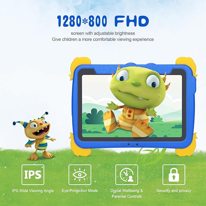 C idea Android 13 Kids Tablet,10.1 inchTablet for Kids,Children Tablet 4GB RAM+64GB ROM(1TB TF), FHD IPS Screen,Pre-intalled IWAWA,6000mAh Battery,5G WiFi|Great Gift for Toddler(Blue)