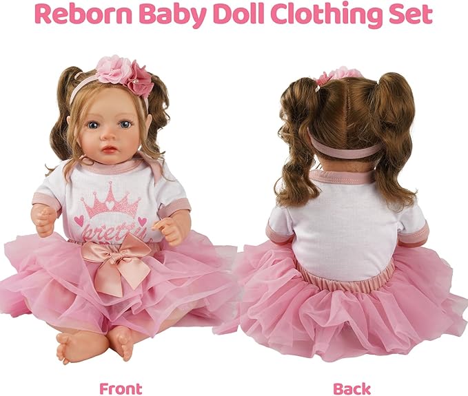 BABESIDE 3 Pcs Reborn Baby Doll Clothes Set for 17-22 Inch Babydolls, Cute Baby Doll Accessories Set with Skirt Headband for Realistic Babydolls Girl, Pink