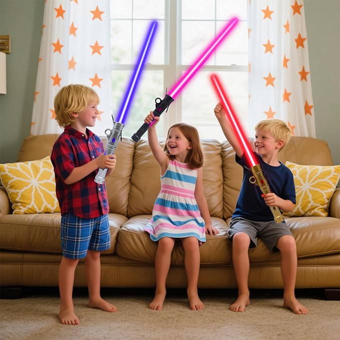 Light Sword Toy for Kids, LED Dual Light Sabers with FX Sound Rechargeable Light Sword Set for Galaxy War Fighter Warriors, Halloween Dress Up Party Kid Gift, Christmas Birthday Present (2 Pack)