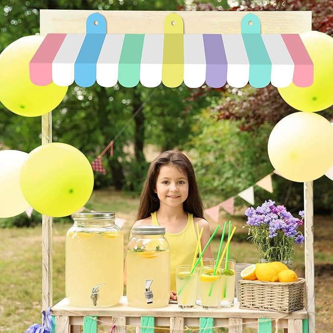 2 Pcs Circus Awning Wall Decorations 3D Carnival Tent Striped Awnings for Carnival Theme Party Ice Cream Station Classroom Decoration Circus Party Supplies (Macaron Color)