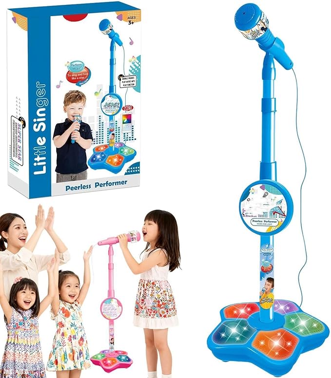 Kids Microphones Singing Portable – LED Lights, Microphone Stand Christmas Birthday, Podcast Recording Party Teen Streaming | Singing Portable LED Lights Toy,Toy Microphone with Stand for