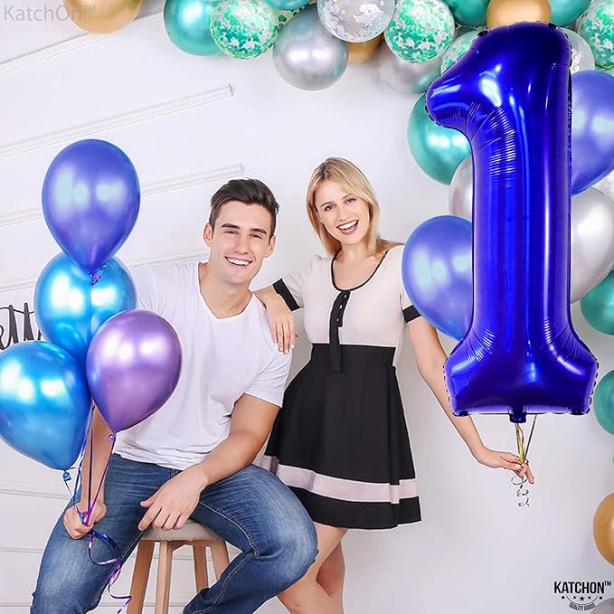 KatchOn, Blue 1 Number Balloon for First Birthday - Big,40 Inch | Blue Number 1 Balloon for First Birthday | Navy Blue Number One Balloon | 1st birthday decorations Boy