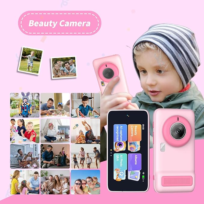 Kids WiFi AI Camera with 11 AI Roles & Photo Recognition, 5MP Digital Camera for Kids, 3.97" IPS Screen, Educational Learning Toy, Christmas Birthday Gifts for Boys Girls Ages 3-12（Pink）