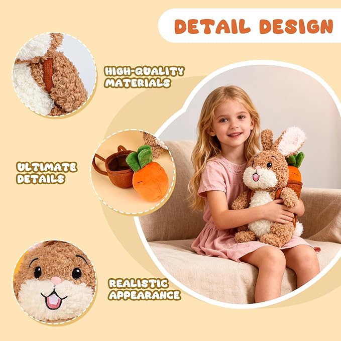 PuffPop-Rabbit Plush Toys, Cute Rabbit Plush Toys, Rabbits Carrying Radishes, Gifts for Children, Easter Rabbit Gifts (8-inch)