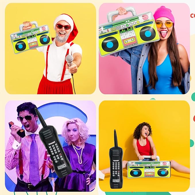 5 Pieces Inflatable Radio Boombox Inflatable Mobile Phone,Retro Mobile Phone for 80's 90's Party Decorations,Hip Hop Costume,Birthday Theme Party Photo