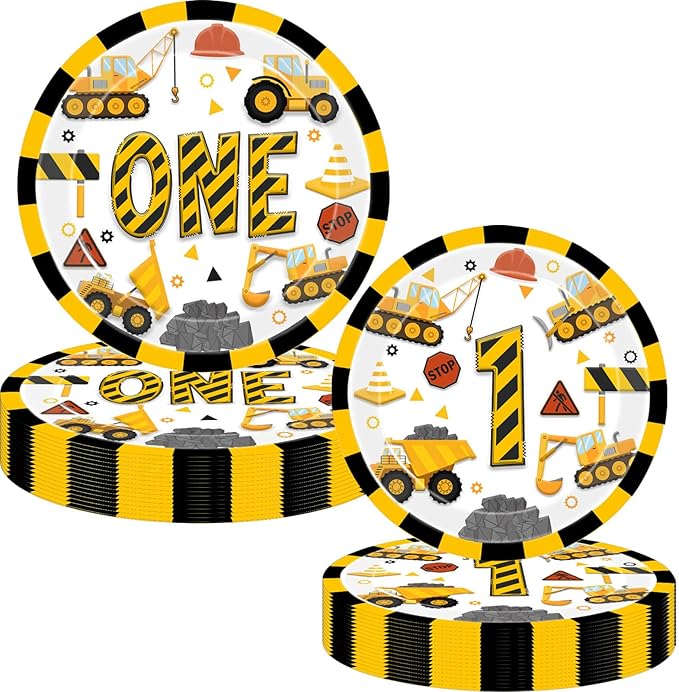 Construction 1st Birthday Party Plates Dump Truck One Years Old Disposable Paper Plates Dinnerware for Im Digging Being 1 Birthday Baby Shower Party Supplies Decorations
