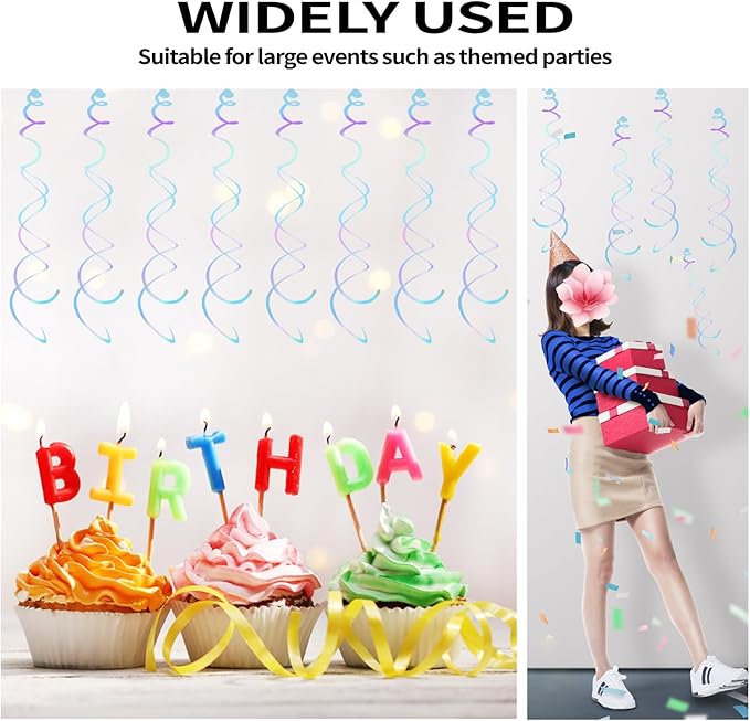 30 Pieces Hanging Swirl Party Decorations Ceiling Spiral Plastic Streamer for Birthday Graduation Wedding Celebration Baby Shower Party（Iridescent）