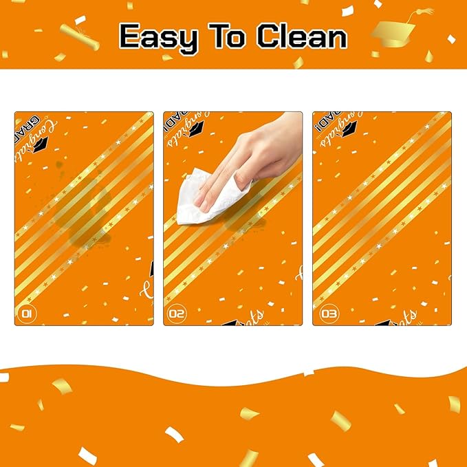Childom 3 Pack Graduation Tablecloth,Graduation Decorations Class of 2026 Graduation Party Decorations,54"x108" Orange and Gold Plastic Table Cloth Disposable Rectangle for Home,School,Party Supplies