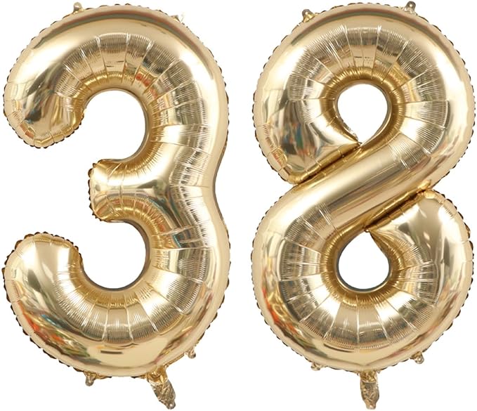 40 Inch Light Gold 38th Birthday Balloon,White Gold Giant 3 & 8 Foil Mylar Helium Large Number Balloon,Champagne Gold 83th Birthday Decorations for Women Men Anniversary Events Party Decor Supplies