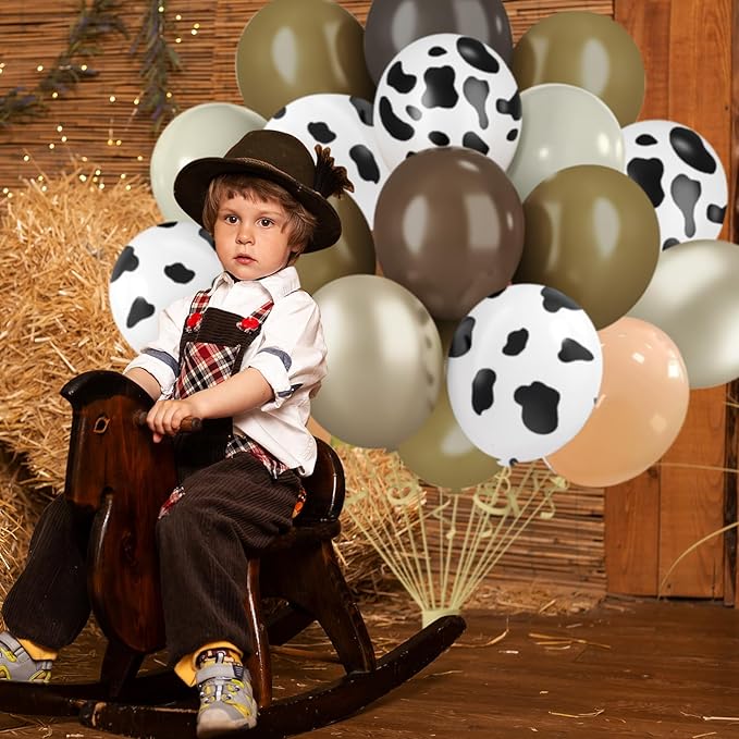 Western Cowboy Balloons, 60pcs 12inches Cow Print Nude Blush Brown Gold Balloons, Party Balloons for Cowboy Birthday Baby Shower Farm Western Cowboy Cow Themed Party Decorations