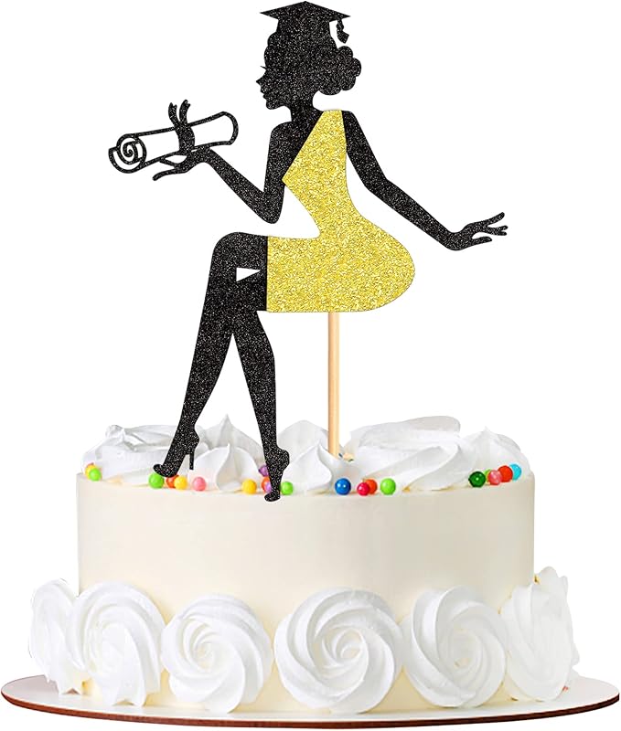 1 Pcs High Heel Girl Graduation Cake Topper with Grad Cap Diploma Cake Pick 2026 Senior Cake Decorations for 2026 Girl Graduation Theme Party - Black Gold Glitter