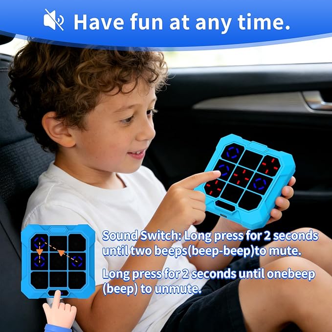 6-in-1 Rechargeable Electronic Tic-Tac-Toe Game, Portable Digital Travel Toy, Suitable for Children, Boys, Girls and Adults, Educational Memory Learning Toy for Ages 4 and Up (Blue)