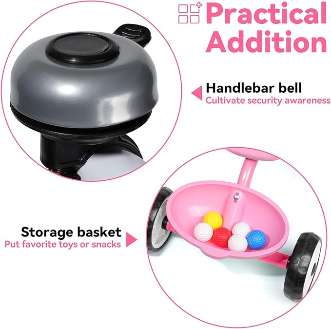 Liberry Toddler Tricycle Age 2 3 4 Years Old, Kids Trike with Bell, Back Basket and Removable Pedal, 3 Wheel Bike Birthday Toys Gift for Girls Boys, Pink