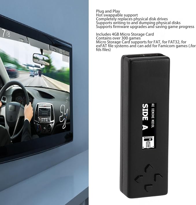 FDSkey Disk System Drive Emulator, OLED Screen, 300+ Games, Plug and Play for Console, with Firmware Upgrades and Save Progress (Black)
