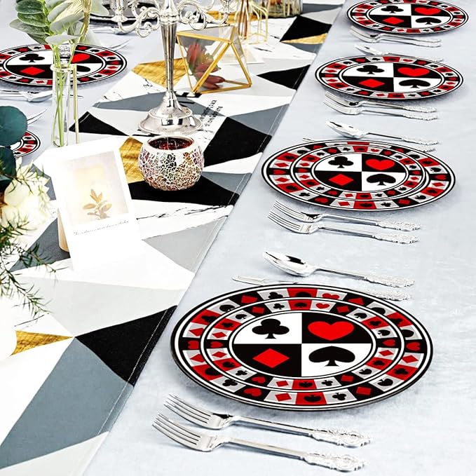 50Pcs Poker Party Supplies - 9" Playing Card Dinner Plates, 7" Casino Plates for Casino Night, Poker Game Theme, Birthday Party Decor