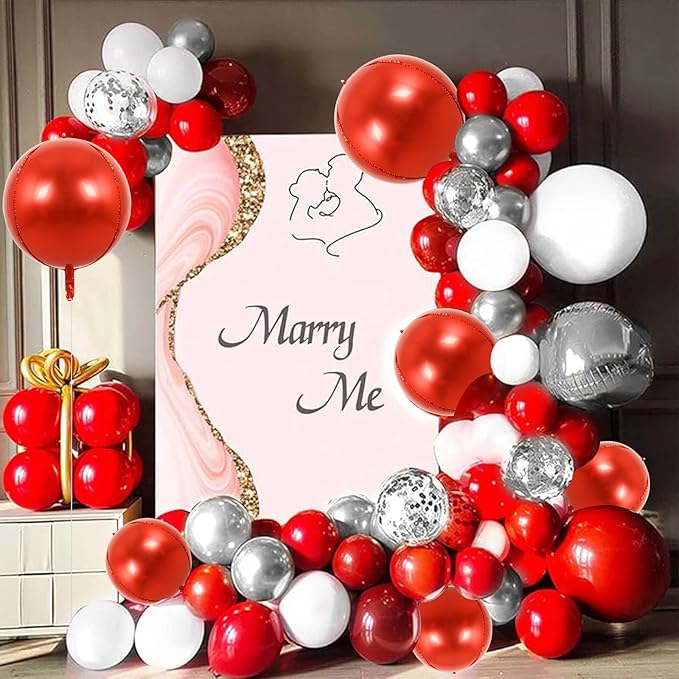 TONIFUL 16Pcs Large Red 4D Giant Round Foil Balloon 4D Mirror Metallic Mylar Sephere Balloons for Christmas New Year Birthday Party Graduation Wedding Baby Shower Decoration Supplies(Mix Sizes)