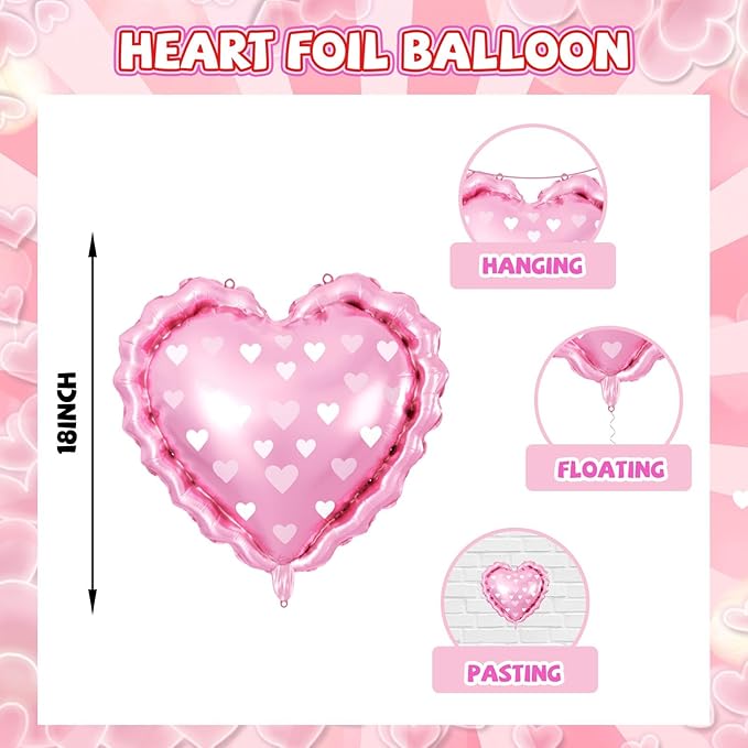 Red and Pink Balloons, Light Pink Red White Heart Print Balloons with Heart Foil Balloon for Engagement Anniversary Wedding Party Supplies Valentines Day Decorations