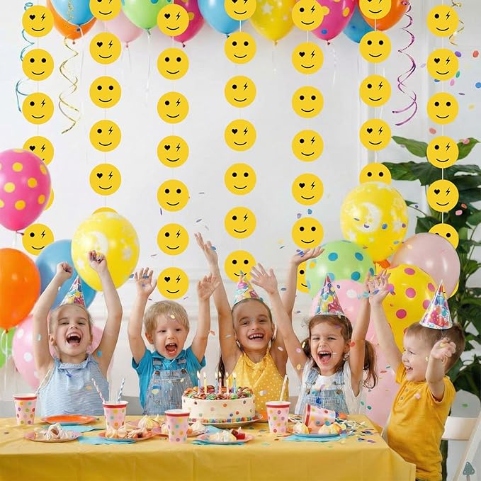8 Pieces Smile Face Party Decorations Yellow Smile Garland Banners Preppy Smile Paper Cutouts for One Happy Dude Birthday Party Favors Classroom Supplies