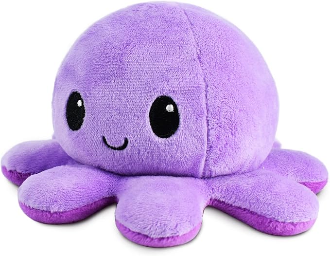 TeeTurtle Reversible Octopus Plushie 4-Inch Dark Purple + Light Purple Two-Sided Flip Plush Toy with Embroidered Details - Cute Mini Collectible Plush for Kids, Teens, and Adults